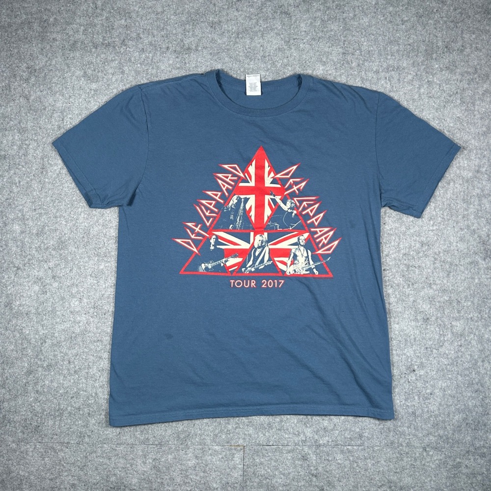 Def Leppard T-Shirt Mens Large Blue Tour 2017 Rock Band Concert Graphic dates